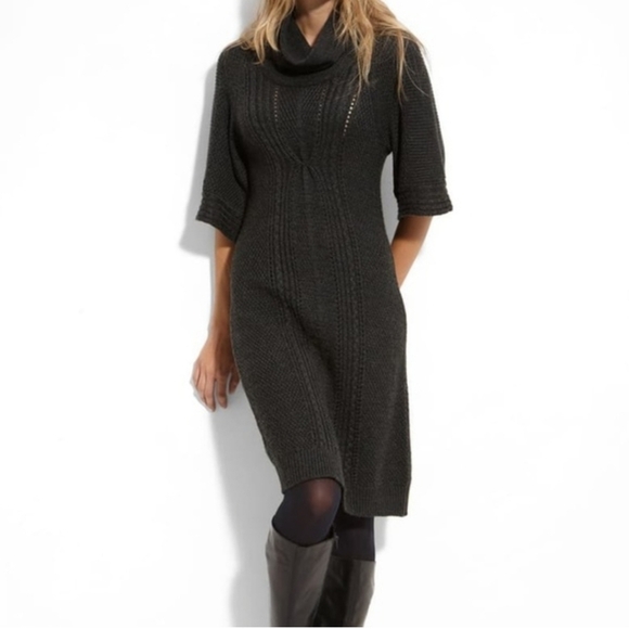 TAHARI Arthur S. Levine Wool Chunky Knit Cowl Sweater Dress Green Womens Sz MP - Picture 1 of 7